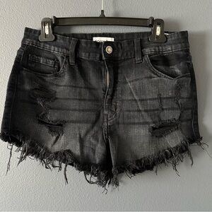 Black Distressed Denim Shorts